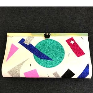 Artsy Handmade Unique White Wallet with lots of Bling Unique Faux Leather Paper